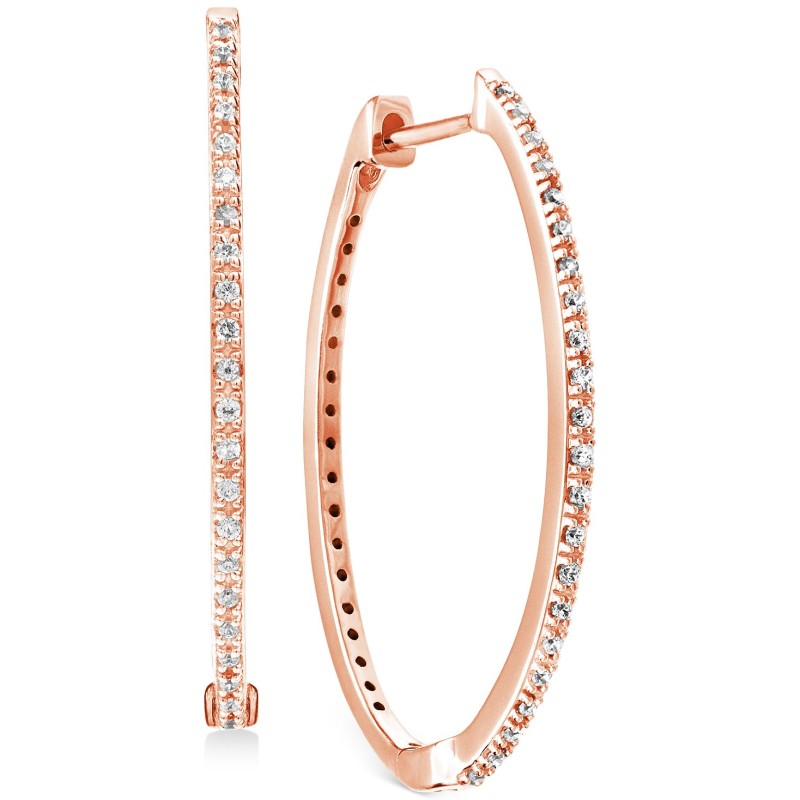 Diamond Small Skinny Hoop Earrings (1/5 ct. t.w.) in 14k Rose Gold-Plated Sterling Silver, 0.75 Diamond Small Skinny Hoop Earrings (1/5 ct. t.w.) in 14k Rose Gold-Plated Sterling Silver, 0.75