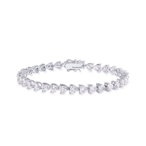 Cubic Zirconia Heart Link Bracelet in Silver Plate Cubic Zirconia Heart Link Bracelet in Silver Plate