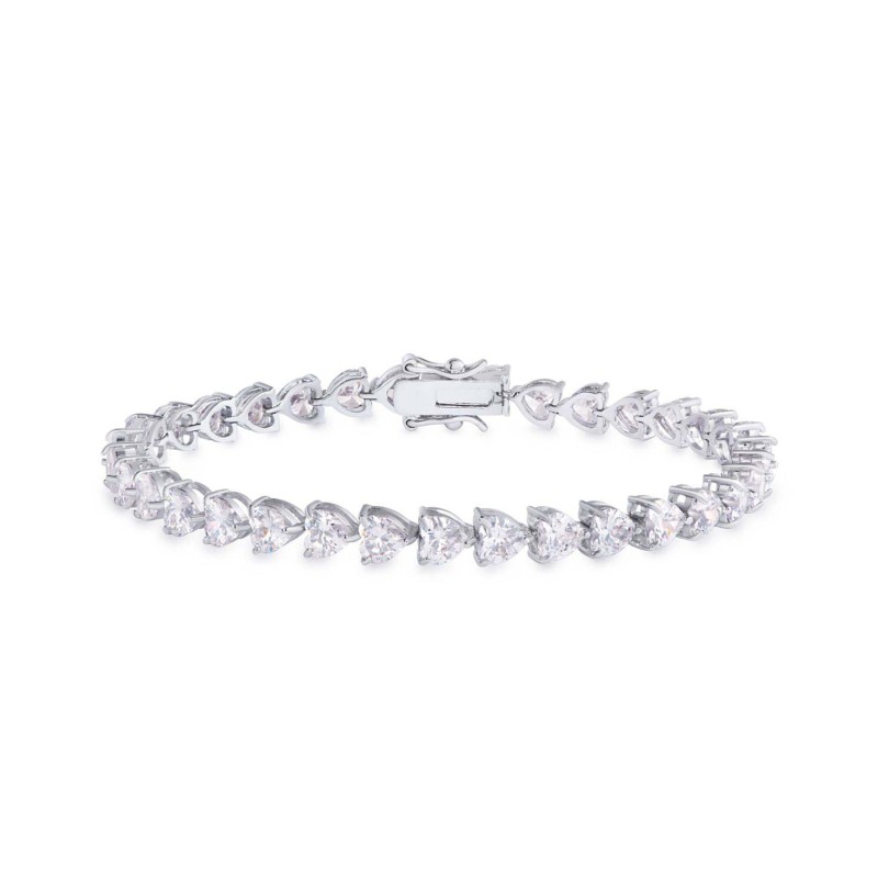 Cubic Zirconia Heart Link Bracelet in Silver Plate Cubic Zirconia Heart Link Bracelet in Silver Plate