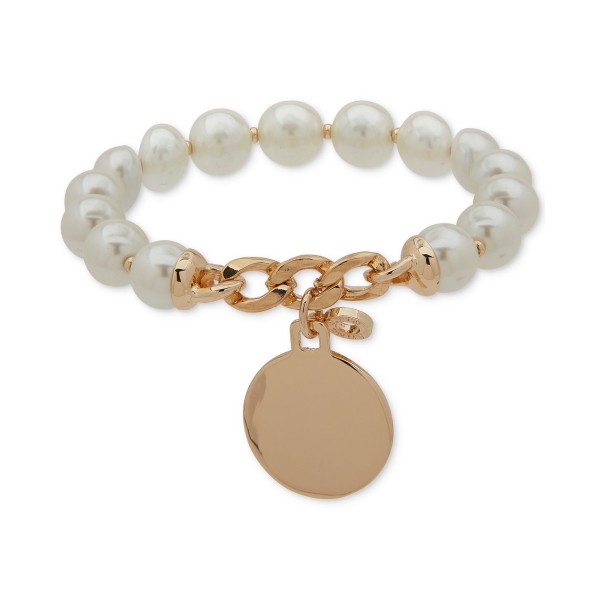 Gold-Tone Imitation-Pearl Stretch Charm Bracelet Gold-Tone Imitation-Pearl Stretch Charm Bracelet
