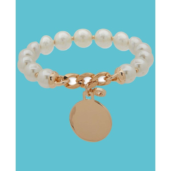 Gold-Tone Imitation-Pearl Stretch Charm Bracelet Gold-Tone Imitation-Pearl Stretch Charm Bracelet