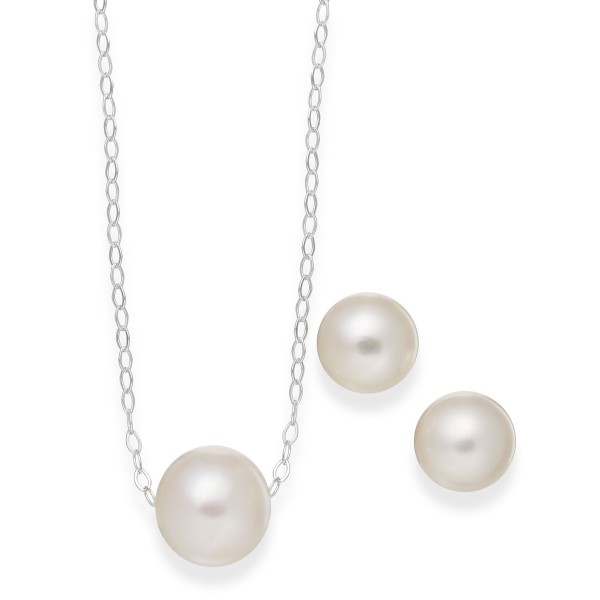 Cultured Freshwater Pearl Classic Jewelry Set in Sterling Silver (8-10mm) Cultured Freshwater Pearl Classic Jewelry Set in Sterling Silver (8-10mm)