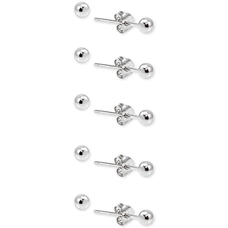 5-Pc. Set Small Ball Stud Earrings in Sterling Silver 5-Pc. Set Small Ball Stud Earrings in Sterling Silver
