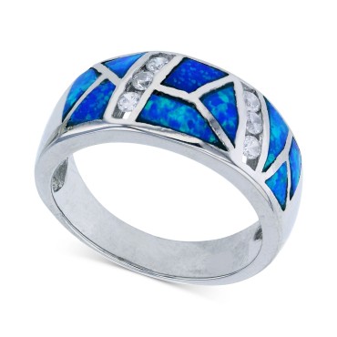 Blue Opal & Cubic Zirconia Mosaic Ring in Sterling Silver Blue Opal & Cubic Zirconia Mosaic Ring in Sterling Silver
