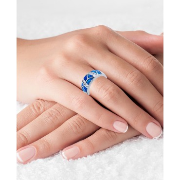 Blue Opal & Cubic Zirconia Mosaic Ring in Sterling Silver Blue Opal & Cubic Zirconia Mosaic Ring in Sterling Silver