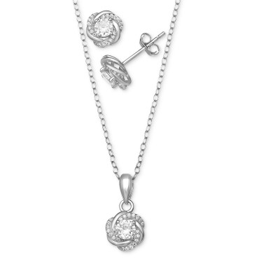 2-Pc. Set Cubic Zirconia Love Knot Pendant Necklace & Matching Stud Earrings in Sterling Silver 2-Pc. Set Cubic Zirconia Love Knot Pendant Necklace & Matching Stud Earrings in Sterling Silver