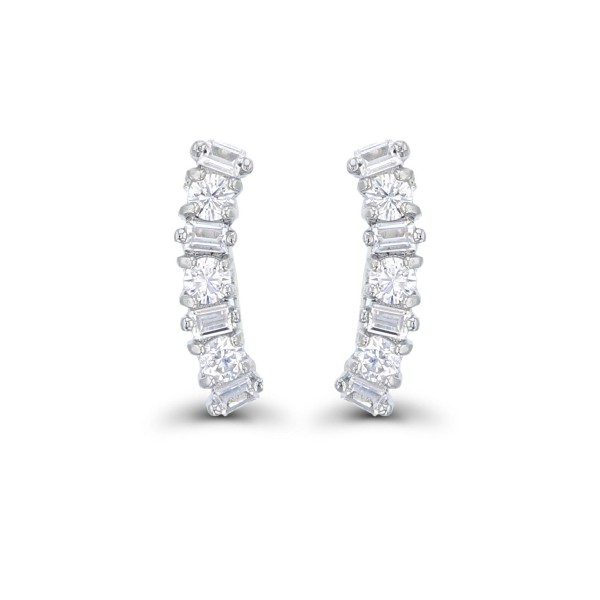 Cubic Zirconia Round and Baguette Ear Climbers in Sterling Silver Cubic Zirconia Round and Baguette Ear Climbers in Sterling Silver