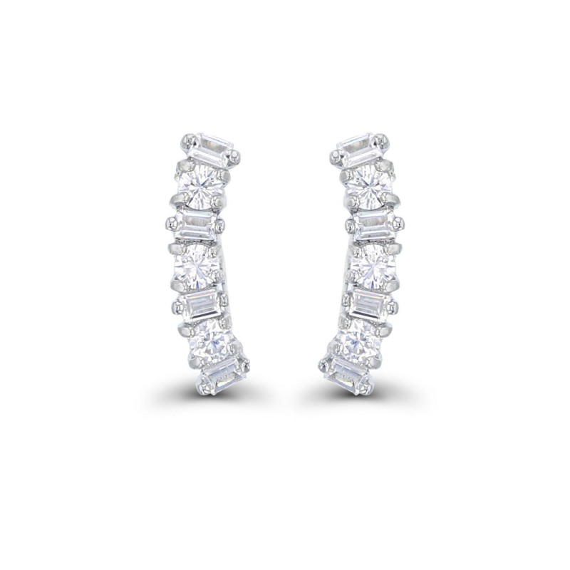 Cubic Zirconia Round and Baguette Ear Climbers in Sterling Silver Cubic Zirconia Round and Baguette Ear Climbers in Sterling Silver