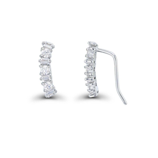 Cubic Zirconia Round and Baguette Ear Climbers in Sterling Silver Cubic Zirconia Round and Baguette Ear Climbers in Sterling Silver