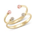 Gold-Tone 2-Pc. Set Pavé Fireball & Pink Imitation Pearl Cuff Bracelets Gold-Tone 2-Pc. Set Pavé Fireball & Pink Imitation Pearl Cuff Bracelets