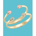 Gold-Tone 2-Pc. Set Pavé Fireball & Pink Imitation Pearl Cuff Bracelets Gold-Tone 2-Pc. Set Pavé Fireball & Pink Imitation Pearl Cuff Bracelets