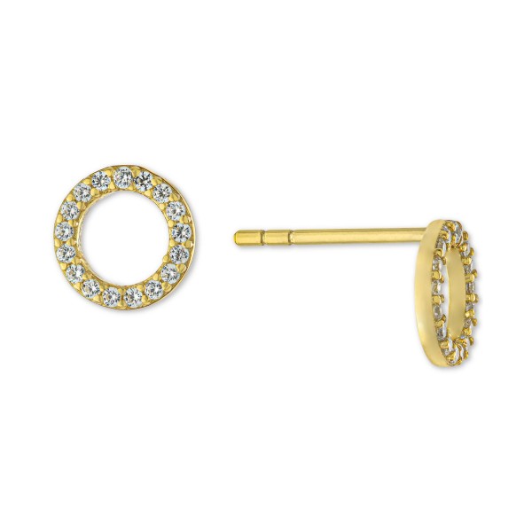 Cubic Zirconia Circle Stud Earrings in Gold-Plated Sterling Silver Cubic Zirconia Circle Stud Earrings in Gold-Plated Sterling Silver