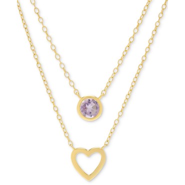Amethyst Bezel & Open Heart Layered 16 Amethyst Bezel & Open Heart Layered 16
