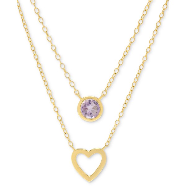 Amethyst Bezel & Open Heart Layered 16 Amethyst Bezel & Open Heart Layered 16