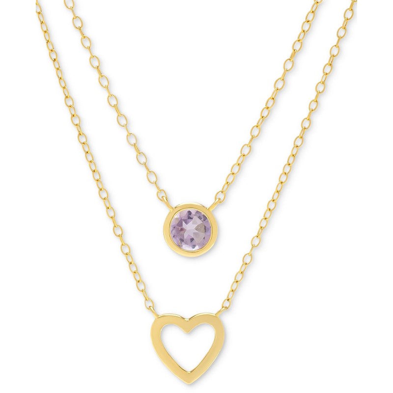 Amethyst Bezel & Open Heart Layered 16 Amethyst Bezel & Open Heart Layered 16