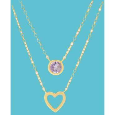 Amethyst Bezel & Open Heart Layered 16 Amethyst Bezel & Open Heart Layered 16
