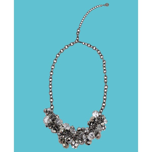Oxidized Silver-Tone Crystal Cluster Adjustable Necklace Oxidized Silver-Tone Crystal Cluster Adjustable Necklace