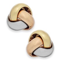 Tri-Tone Love Knot Stud Earrings in 14k Gold