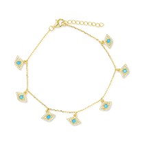 Cubic Zirconia & Nano Turquoise Charm Bracelet in 14k Gold-Plated Sterling Silver Cubic Zirconia & Nano Turquoise Charm Bracelet in 14k Gold-Plated Sterling Silver