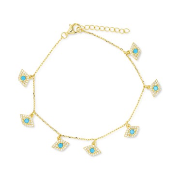 Cubic Zirconia & Nano Turquoise Charm Bracelet in 14k Gold-Plated Sterling Silver Cubic Zirconia & Nano Turquoise Charm Bracelet in 14k Gold-Plated Sterling Silver