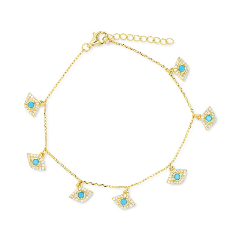 Cubic Zirconia & Nano Turquoise Charm Bracelet in 14k Gold-Plated Sterling Silver Cubic Zirconia & Nano Turquoise Charm Bracelet in 14k Gold-Plated Sterling Silver