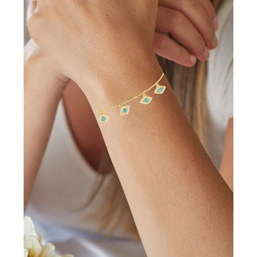 Cubic Zirconia & Nano Turquoise Charm Bracelet in 14k Gold-Plated Sterling Silver Cubic Zirconia & Nano Turquoise Charm Bracelet in 14k Gold-Plated Sterling Silver