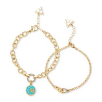Gold-Tone 2-Pc. Set Crystal & Imitation Turquoise Line Bracelet
