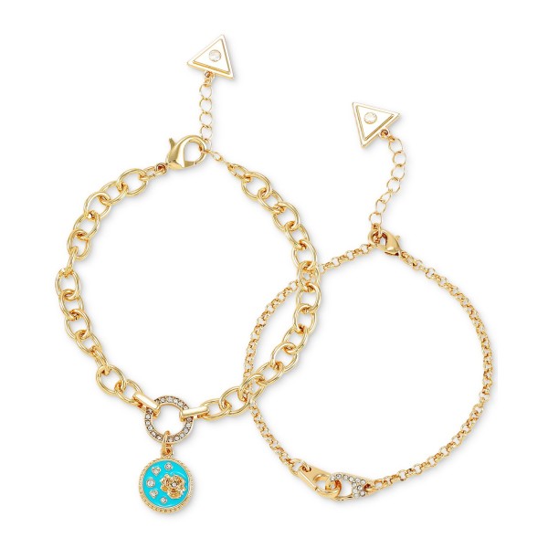 Gold-Tone 2-Pc. Set Crystal & Imitation Turquoise Line Bracelet Gold-Tone 2-Pc. Set Crystal & Imitation Turquoise Line Bracelet