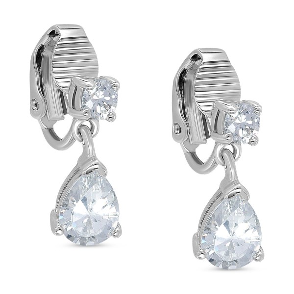 Cubic Zirconia Pear-Shape Clip-On Drop Earrings in Sterling Silver Cubic Zirconia Pear-Shape Clip-On Drop Earrings in Sterling Silver