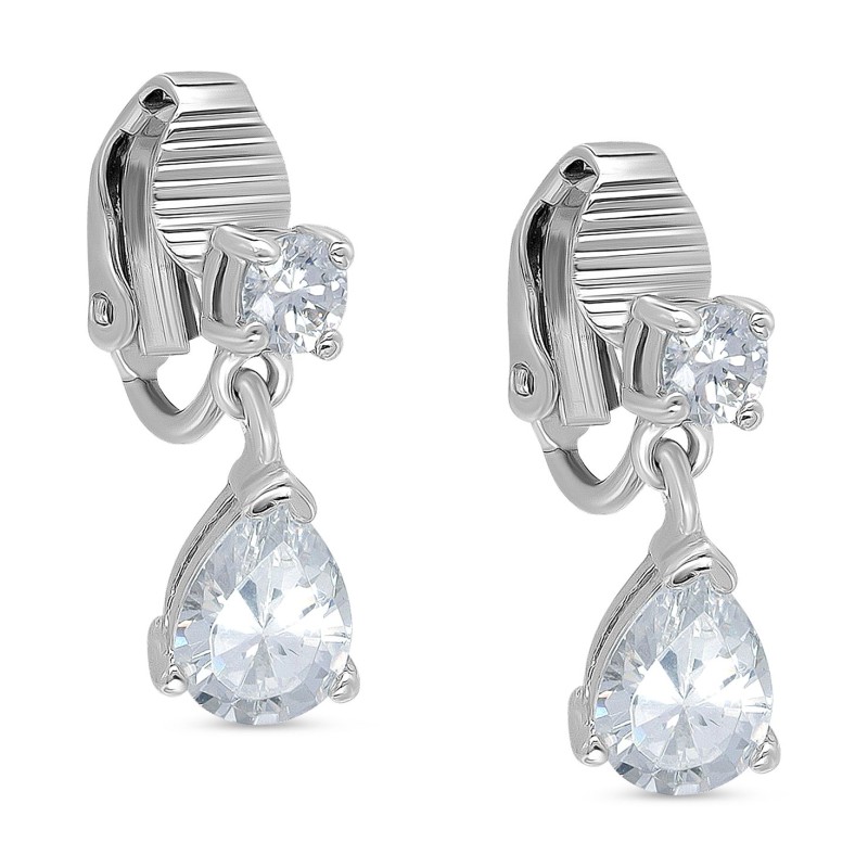 Cubic Zirconia Pear-Shape Clip-On Drop Earrings in Sterling Silver Cubic Zirconia Pear-Shape Clip-On Drop Earrings in Sterling Silver