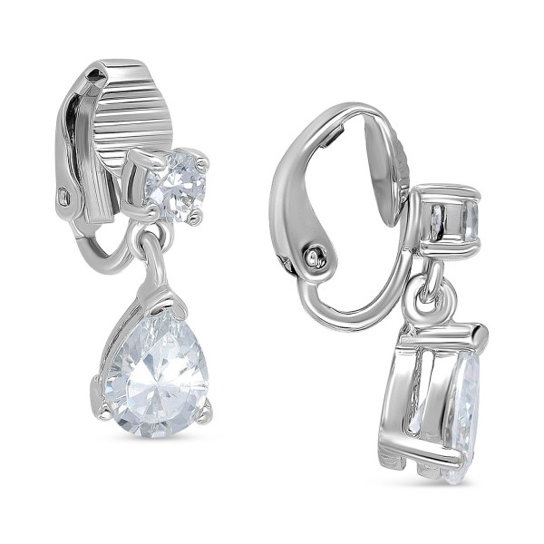 Cubic Zirconia Pear-Shape Clip-On Drop Earrings in Sterling Silver Cubic Zirconia Pear-Shape Clip-On Drop Earrings in Sterling Silver