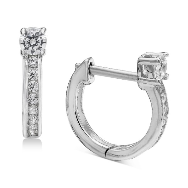 Small Cubic Zirconia Huggie Hoop Earrings in Sterling Silver, 0.5 Small Cubic Zirconia Huggie Hoop Earrings in Sterling Silver, 0.5