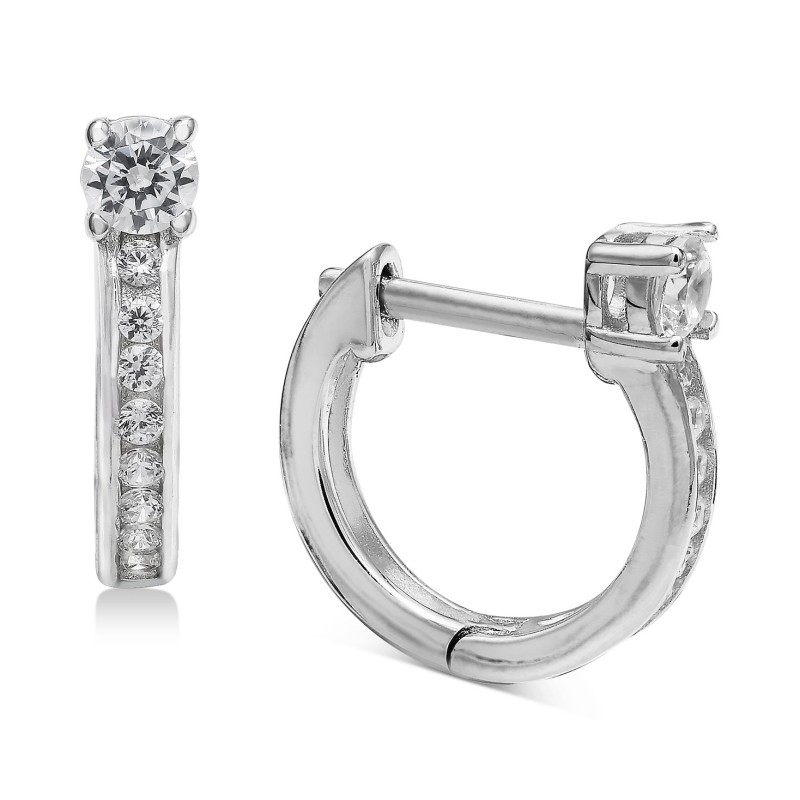 Small Cubic Zirconia Huggie Hoop Earrings in Sterling Silver, 0.5 Small Cubic Zirconia Huggie Hoop Earrings in Sterling Silver, 0.5