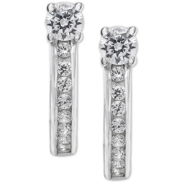 Small Cubic Zirconia Huggie Hoop Earrings in Sterling Silver, 0.5 Small Cubic Zirconia Huggie Hoop Earrings in Sterling Silver, 0.5