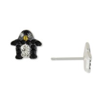 Crystal Penguin Stud Earrings in Sterling Silver