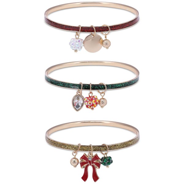 Gold-Tone 3-Pc. Set Garland Charm Glitter Bangle Bracelets Gold-Tone 3-Pc. Set Garland Charm Glitter Bangle Bracelets
