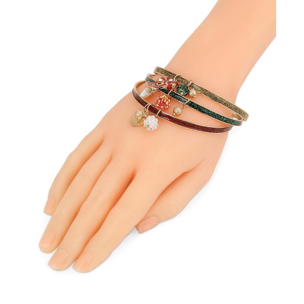Gold-Tone 3-Pc. Set Garland Charm Glitter Bangle Bracelets Gold-Tone 3-Pc. Set Garland Charm Glitter Bangle Bracelets