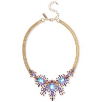 Gold-Tone Purple Mixed Stone Cluster Statement Necklace, 17 Gold-Tone Purple Mixed Stone Cluster Statement Necklace, 17