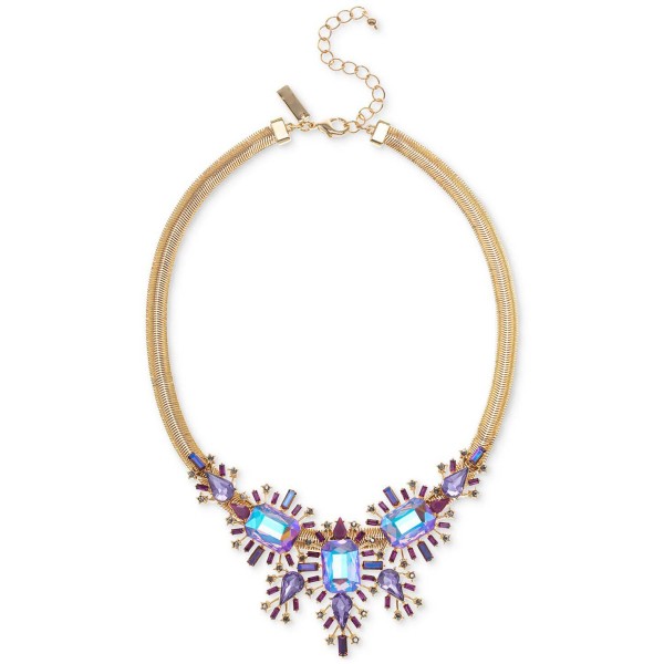 Gold-Tone Purple Mixed Stone Cluster Statement Necklace, 17 Gold-Tone Purple Mixed Stone Cluster Statement Necklace, 17