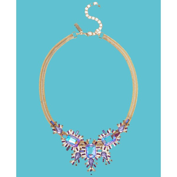 Gold-Tone Purple Mixed Stone Cluster Statement Necklace, 17 Gold-Tone Purple Mixed Stone Cluster Statement Necklace, 17