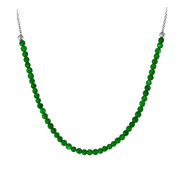 Green Agate Beaded Collar Necklace in Sterling Silver, 16 Green Agate Beaded Collar Necklace in Sterling Silver, 16