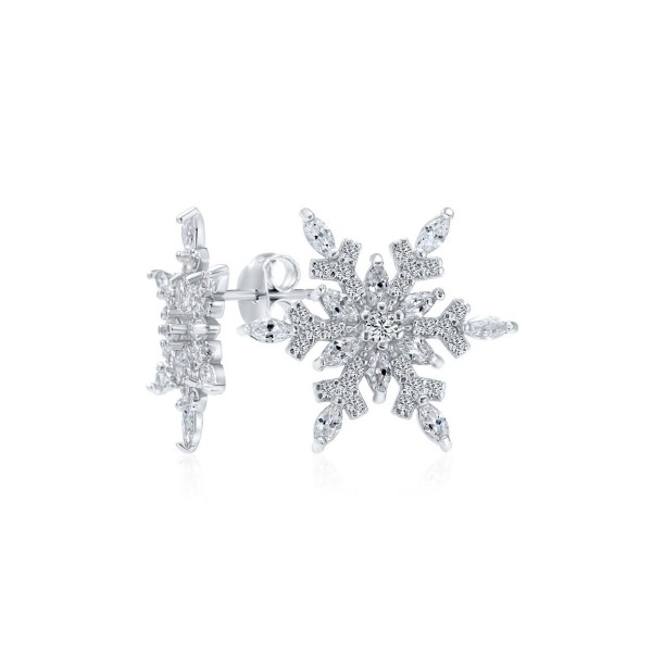 Holiday Party Flower Christmas Frozen Winter Cubic Zirconia Encrusted CZ Large Snowflake Stud Earrings For Women Teen .925 Sterling Silver Holiday Party Flower Christmas Frozen Winter Cubic Zirconia Encrusted CZ Large Snowflake Stud Earrings For Women Teen .925 Sterling Silver