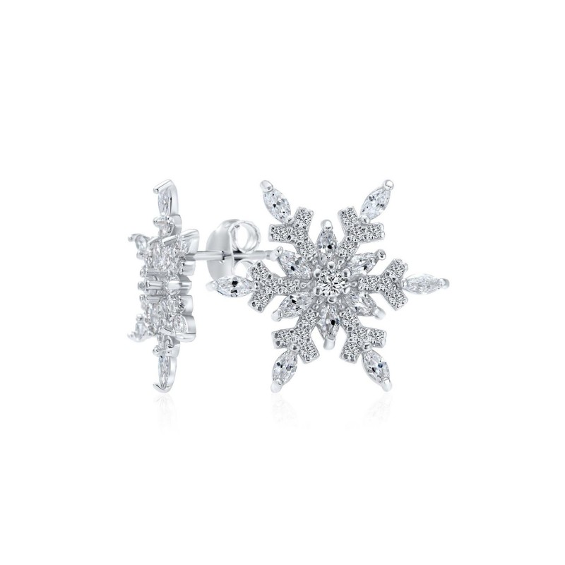 Holiday Party Flower Christmas Frozen Winter Cubic Zirconia Encrusted CZ Large Snowflake Stud Earrings For Women Teen .925 Sterling Silver Holiday Party Flower Christmas Frozen Winter Cubic Zirconia Encrusted CZ Large Snowflake Stud Earrings For Women Teen .925 Sterling Silver