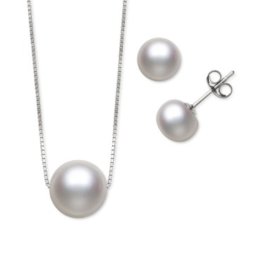 2-Pc. Set White Dyed Cultured Freshwater Pearl (8-10mm) Pendant Necklace & Matching Stud Earrings 2-Pc. Set White Dyed Cultured Freshwater Pearl (8-10mm) Pendant Necklace & Matching Stud Earrings