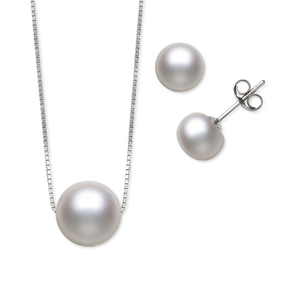 2-Pc. Set White Dyed Cultured Freshwater Pearl (8-10mm) Pendant Necklace & Matching Stud Earrings 2-Pc. Set White Dyed Cultured Freshwater Pearl (8-10mm) Pendant Necklace & Matching Stud Earrings