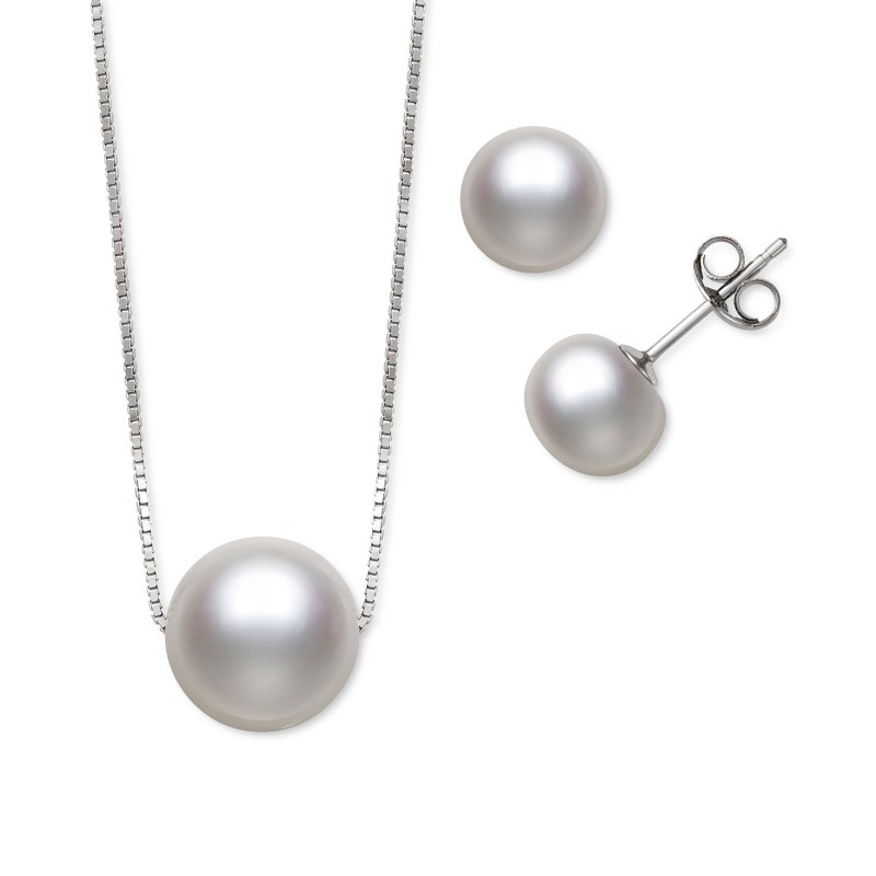 2-Pc. Set White Dyed Cultured Freshwater Pearl (8-10mm) Pendant Necklace & Matching Stud Earrings 2-Pc. Set White Dyed Cultured Freshwater Pearl (8-10mm) Pendant Necklace & Matching Stud Earrings