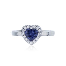 Red, Green or Purple Heart Cubic Zirconia Halo Ring in Rhodium Plated Sterling Silver