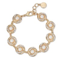 Gold-Tone Pavé & Imitation Pearl Bracelet