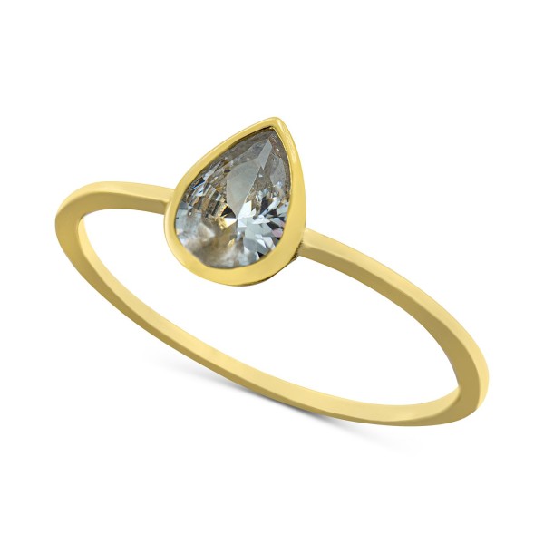 Cubic Zirconia Pear Bezel Ring in 18k Gold-Plated Sterling Silver Cubic Zirconia Pear Bezel Ring in 18k Gold-Plated Sterling Silver