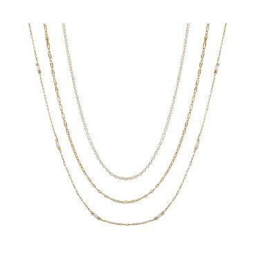 14K Gold Flash Plated 3-Pieces Layered Chain Necklace Set 14K Gold Flash Plated 3-Pieces Layered Chain Necklace Set